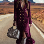 Elegant Velvet Double-Breasted Suit Dress