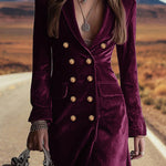 Elegant Velvet Double-Breasted Suit Dress