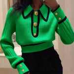 Nadorine Casual Colorblock Crop Polo Sweater