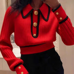 Nadorine Casual Colorblock Crop Polo Sweater