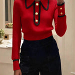 Nadorine Casual Colorblock Crop Polo Sweater