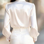 Nadorine Urban V-neck Lace Splicing Puff Sleeve Blouse for Women Elegant Date Night Party 2026 | Under $40