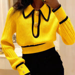Nadorine Casual Colorblock Crop Polo Sweater