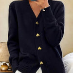 Nadorine Women's Cozy Heart Shaped Button Knit Cardigan