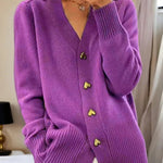 Nadorine Women's Cozy Heart Shaped Button Knit Cardigan