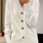 Nadorine Women's Cozy Heart Shaped Button Knit Cardigan
