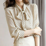 Nadorine Polka Dot Print Bow Tie Neck Office Blouse for Women Casual Work Office Loose Fit 2026 | Under $40