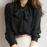 Nadorine Polka Dot Print Bow Tie Neck Office Blouse for Women Casual Work Office Loose Fit 2026 | Under $40