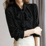 Nadorine Polka Dot Print Bow Tie Neck Office Blouse for Women Casual Work Office Loose Fit 2026 | Under $40