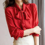 Nadorine Polka Dot Print Bow Tie Neck Office Blouse for Women Casual Work Office Loose Fit 2026 | Under $40