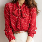 Nadorine Polka Dot Print Bow Tie Neck Office Blouse for Women Casual Work Office Loose Fit 2026 | Under $40