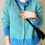 Nadorine Women's Casual Loose Fit Color Mixed Knitted Cardigan