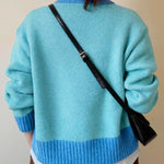 Nadorine Women's Casual Loose Fit Color Mixed Knitted Cardigan
