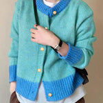 Nadorine Women's Casual Loose Fit Color Mixed Knitted Cardigan
