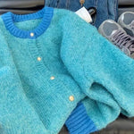 Nadorine Women's Casual Loose Fit Color Mixed Knitted Cardigan