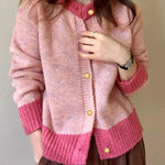 Nadorine Women's Casual Loose Fit Color Mixed Knitted Cardigan