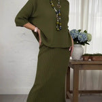 Versatile Knit Sweater and Midi Skirt Set
