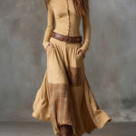 Vintage Plaid Patchwork Suede Maxi Dress