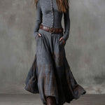 Vintage Plaid Patchwork Suede Maxi Dress