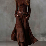 Vintage Plaid Patchwork Suede Maxi Dress