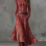 Vintage Plaid Patchwork Suede Maxi Dress