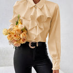 Nadorine Elegant Solid Ruffle Tie Neck Blouse for Women Cute Summer Casual 2026 | Under $40