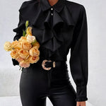 Nadorine Elegant Solid Ruffle Tie Neck Blouse for Women Cute Summer Casual 2026 | Under $40