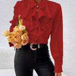 Nadorine Elegant Solid Ruffle Tie Neck Blouse for Women Cute Summer Casual 2026 | Under $40