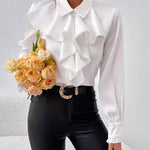 Nadorine Elegant Solid Ruffle Tie Neck Blouse for Women Cute Summer Casual 2026 | Under $40