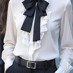 Nadorine Fashion Contrast Ruffled Bow Tie Blouse for Women Cute Summer Casual 2026 | Under $40