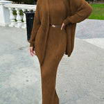 Luxury Elegant Ribbed Knit Dress and Cardigan Set