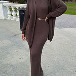 Luxury Elegant Ribbed Knit Dress and Cardigan Set