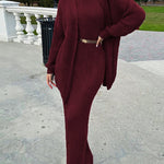 Luxury Elegant Ribbed Knit Dress and Cardigan Set