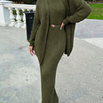 Luxury Elegant Ribbed Knit Dress and Cardigan Set