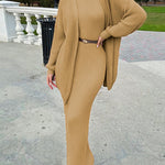 Luxury Elegant Ribbed Knit Dress and Cardigan Set