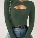 Sexy Cross Neckline Openwork Fitted Knit Top