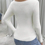 Sexy Cross Neckline Openwork Fitted Knit Top