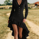 Western Style Ruffle Trim Denim Dress