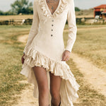Western Style Ruffle Trim Denim Dress
