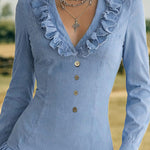 Western Style Ruffle Trim Denim Dress