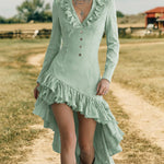 Western Style Ruffle Trim Denim Dress