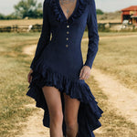 Western Style Ruffle Trim Denim Dress