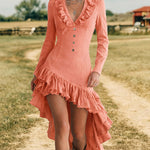 Western Style Ruffle Trim Denim Dress