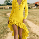 Western Style Ruffle Trim Denim Dress