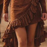Nadorine Women's Boho Western Ruffle Trim Suede Dress