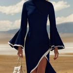 Elegant Suede Flared Sleeves Midi Dress