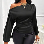 Nadorine Elegant Satin Drawstring Off The Shoulder Blouse for Women Elegant Office Work Dressy 2026 | Under $40