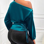 Nadorine Elegant Satin Drawstring Off The Shoulder Blouse for Women Elegant Office Work Dressy 2026 | Under $40