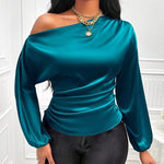 Nadorine Elegant Satin Drawstring Off The Shoulder Blouse for Women Elegant Office Work Dressy 2026 | Under $40