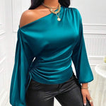 Nadorine Elegant Satin Drawstring Off The Shoulder Blouse for Women Elegant Office Work Dressy 2026 | Under $40